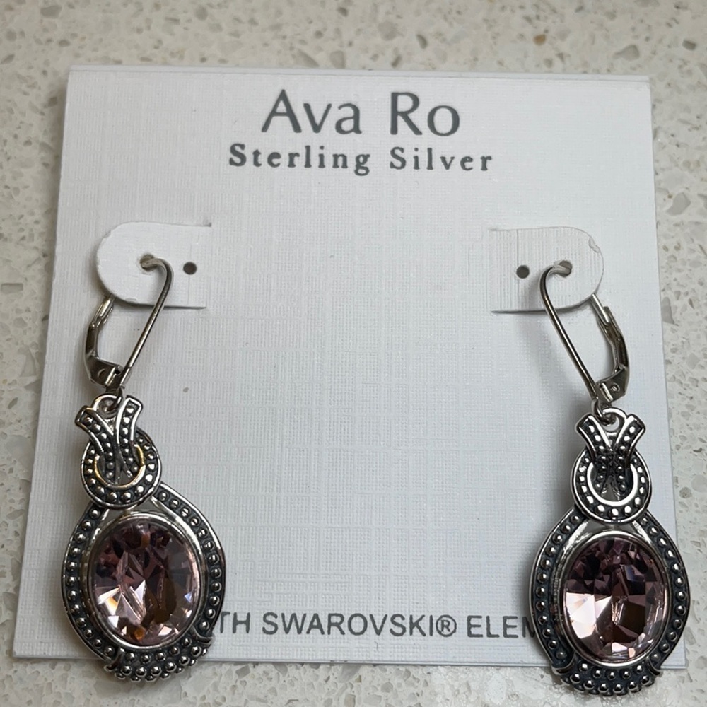 Nwt Ava Ro Sterling Silver Swarovski Crystal Beaded Knot Earrings